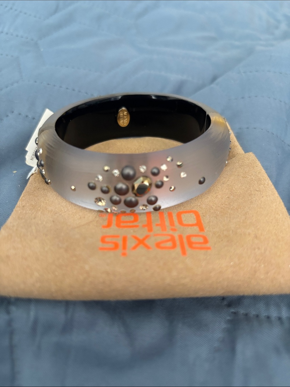 NEW with Tags Alexis Bittar Grey Lucite and Crystal Hinged Bangle. - Picture 9 of 16